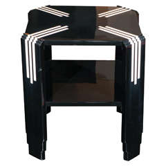 Art Deco Black and White Lacquer Octagonal Side Table