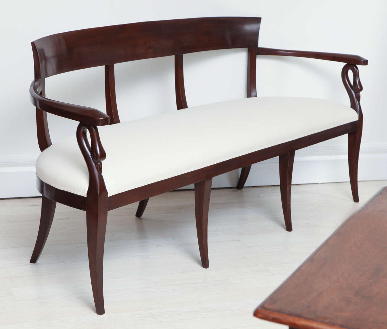 Walnut Bench with Swan Supports