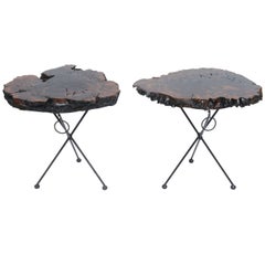 Claro Walnut and Iron Folding End Tables
