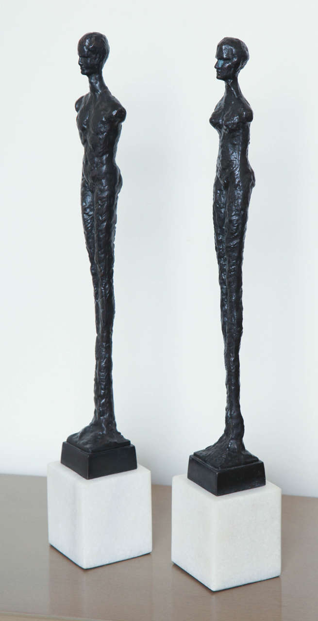 Pair of Bronze Figurines in the Style of Giacometti In Excellent Condition In New York, NY