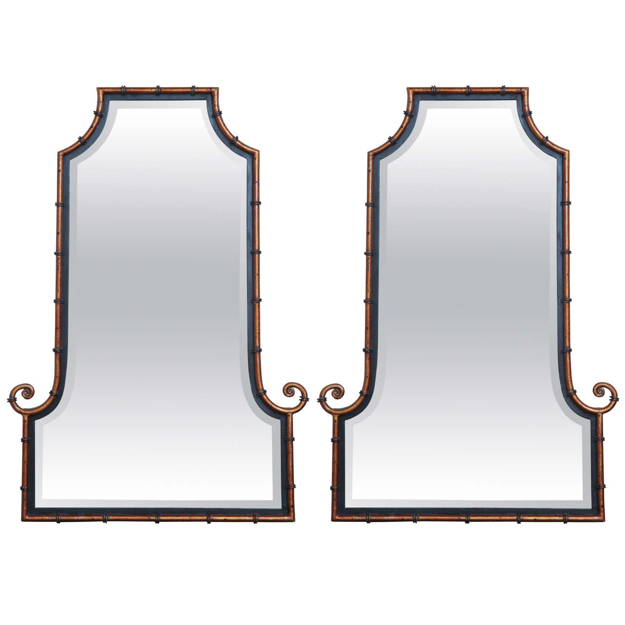 Pair of Painted Asian Inspired Mirrors, circa 1950