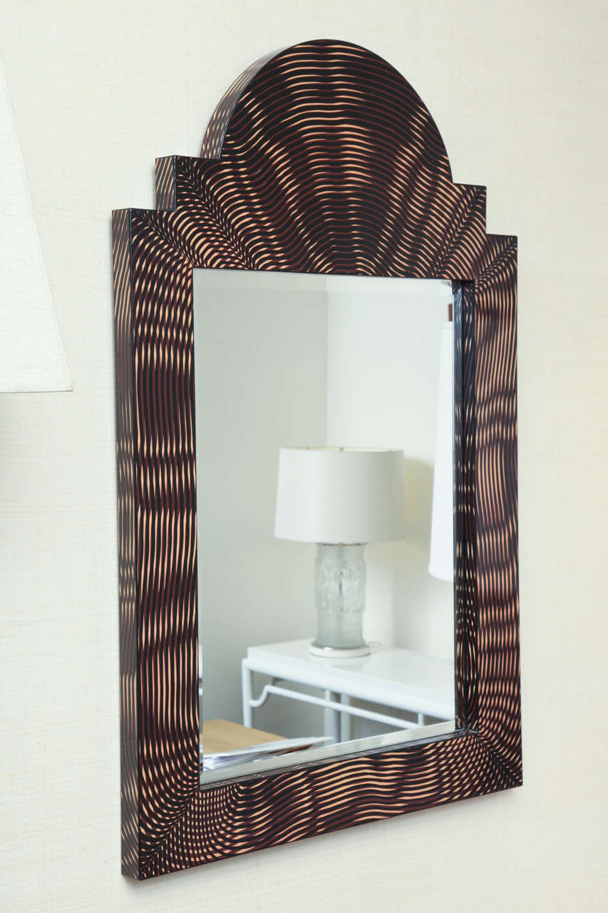 Painted Faux Palmwood Mirror, circa 1980 For Sale 5