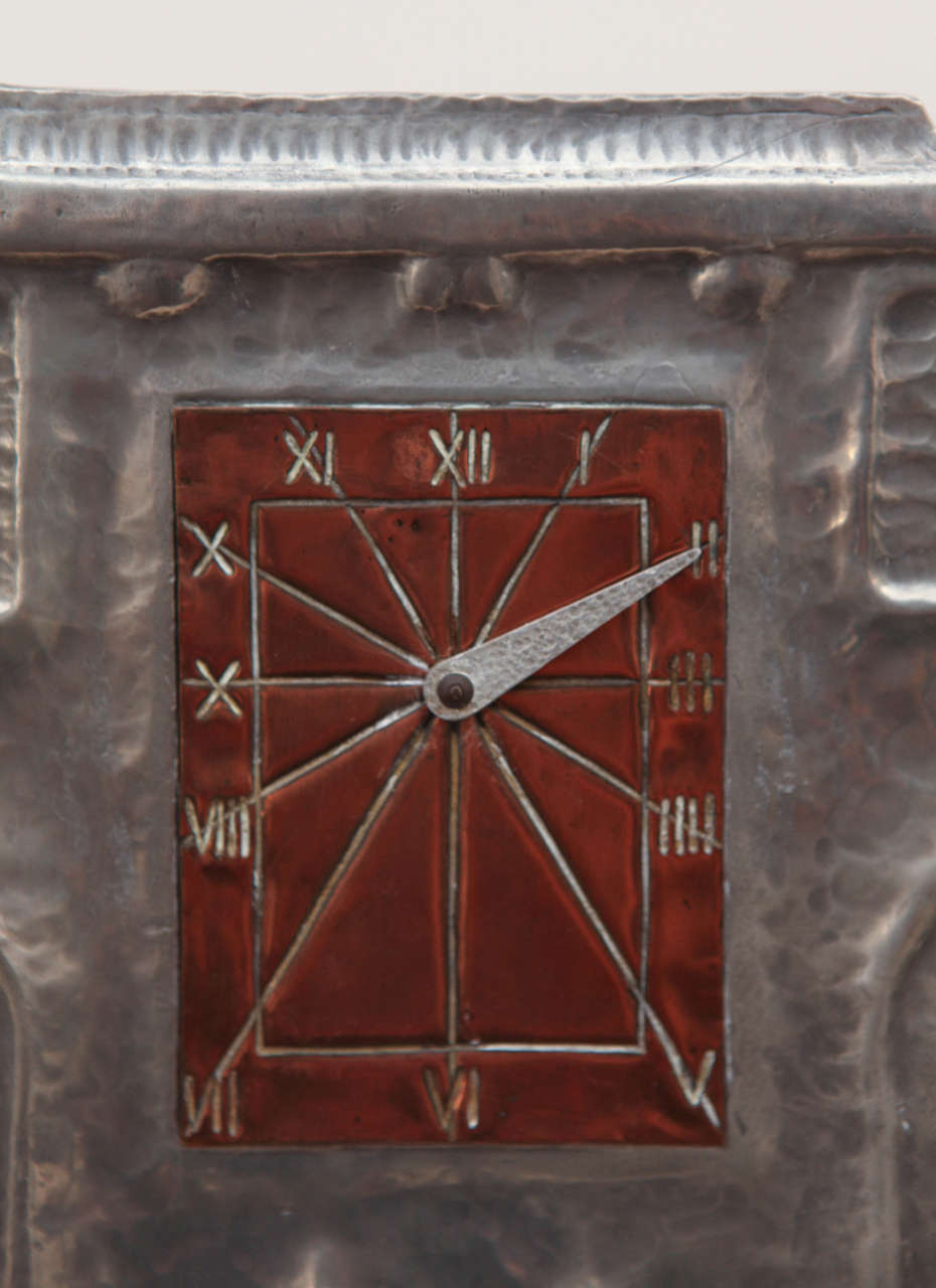 Liberty & Co. Hand-Wrought Tudric Pewter Clock In Excellent Condition In Los Angeles, CA