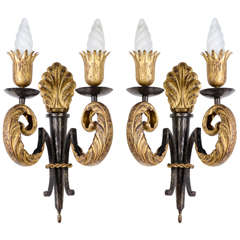 Important Pair of Wall Sconces, circa 1945, by Gilbert Poillerat