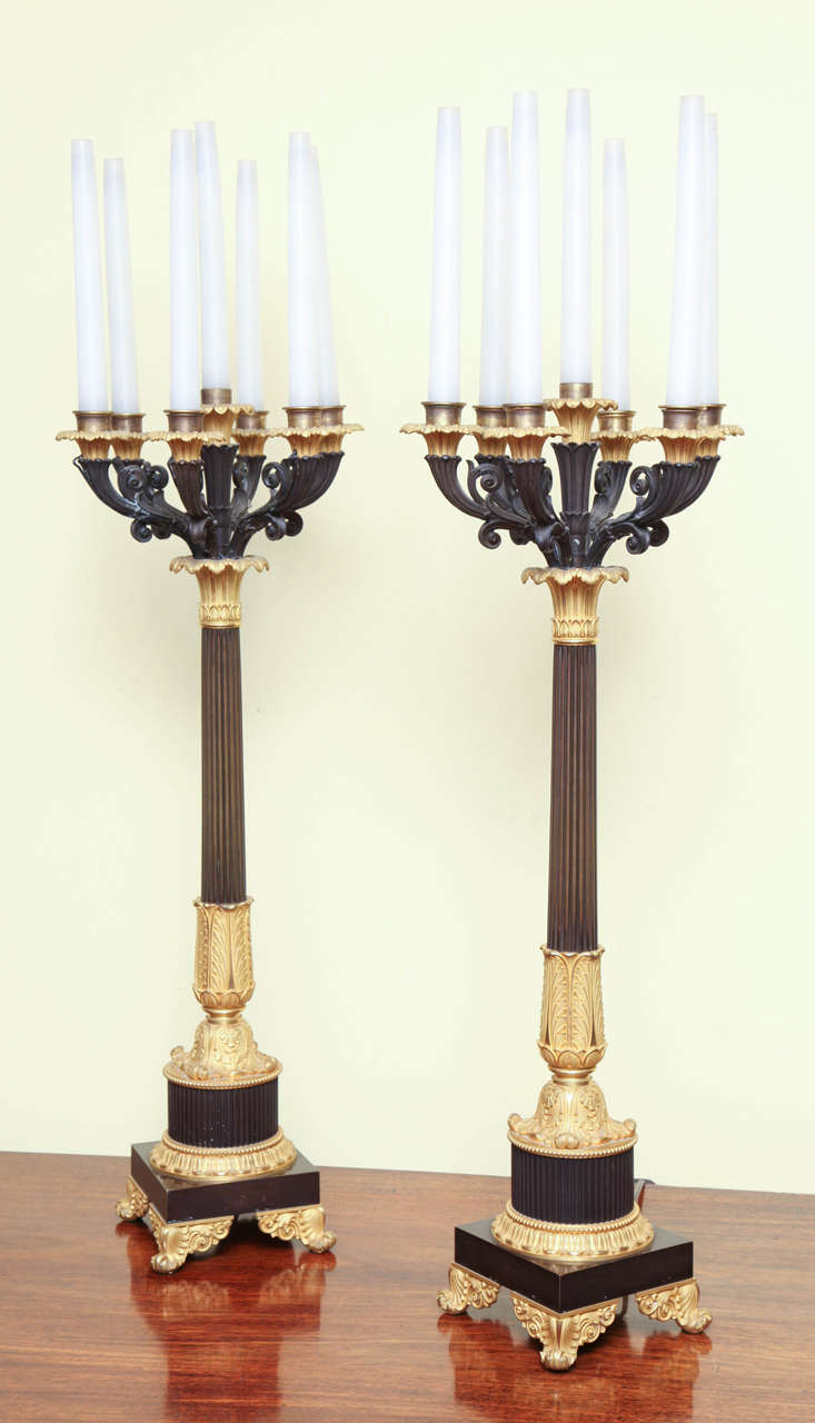 British Pair of Large Regency Seven-Light Candelabra Lamps, circa 1820 For Sale