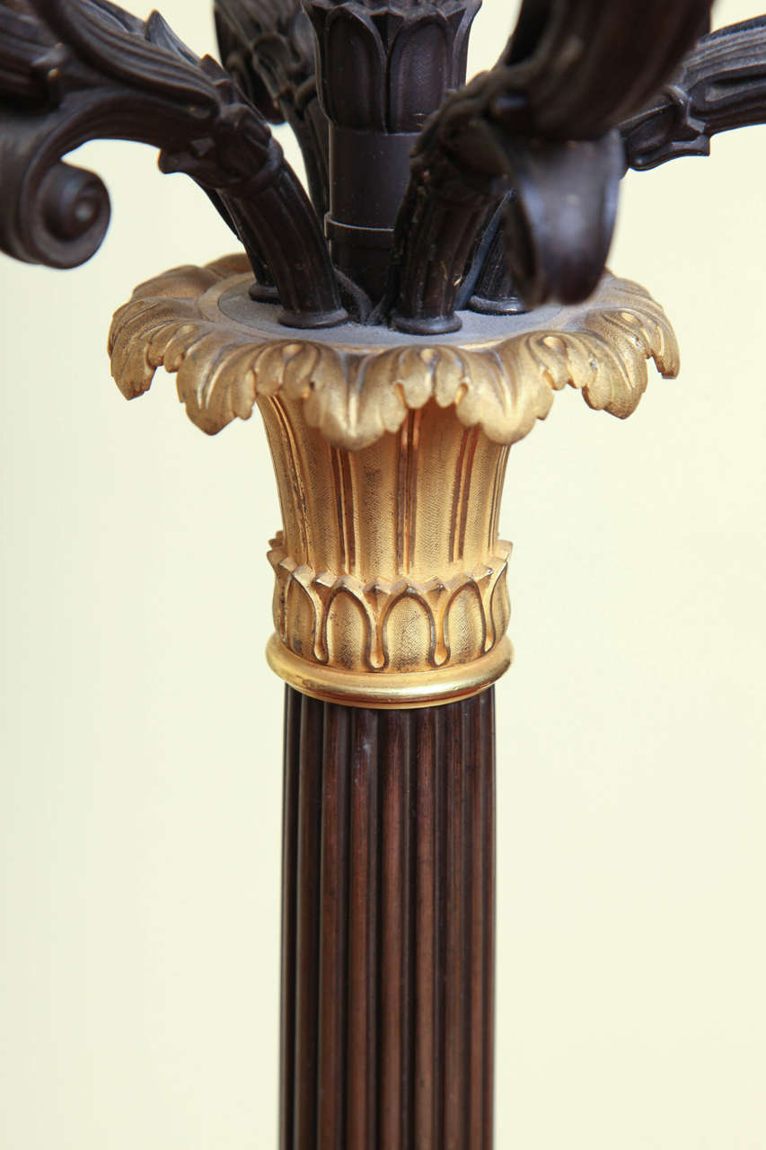Bronze Pair of Large Regency Seven-Light Candelabra Lamps, circa 1820 For Sale