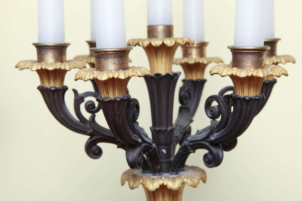 Pair of Large Regency Seven-Light Candelabra Lamps, circa 1820 For Sale 1