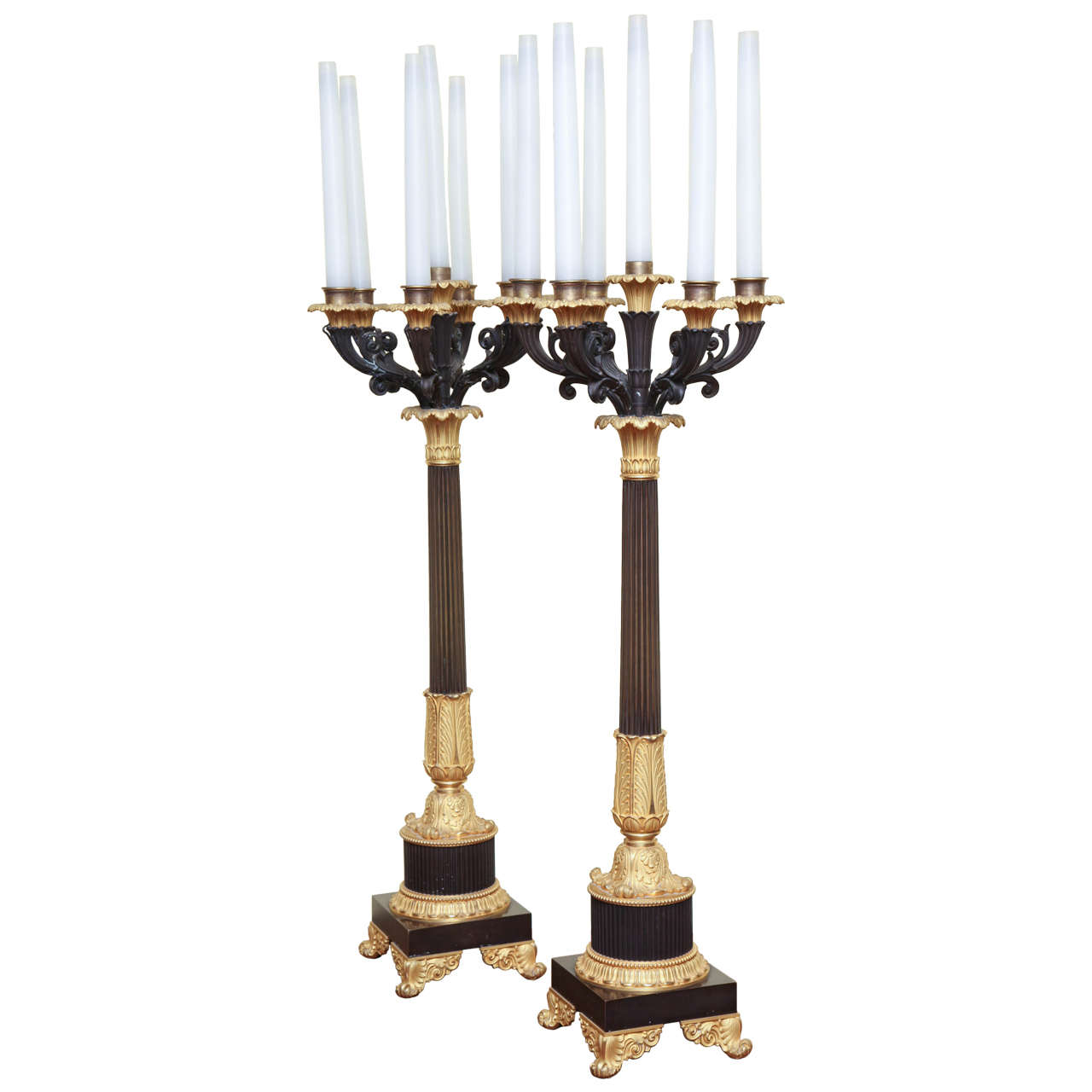 Pair of Large Regency Seven-Light Candelabra Lamps, circa 1820 For Sale