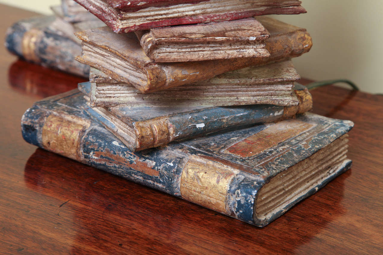 Pair of Carved Wood and Iron Book Form Candlesticks Lamps, Italian, circa 1920 For Sale 3