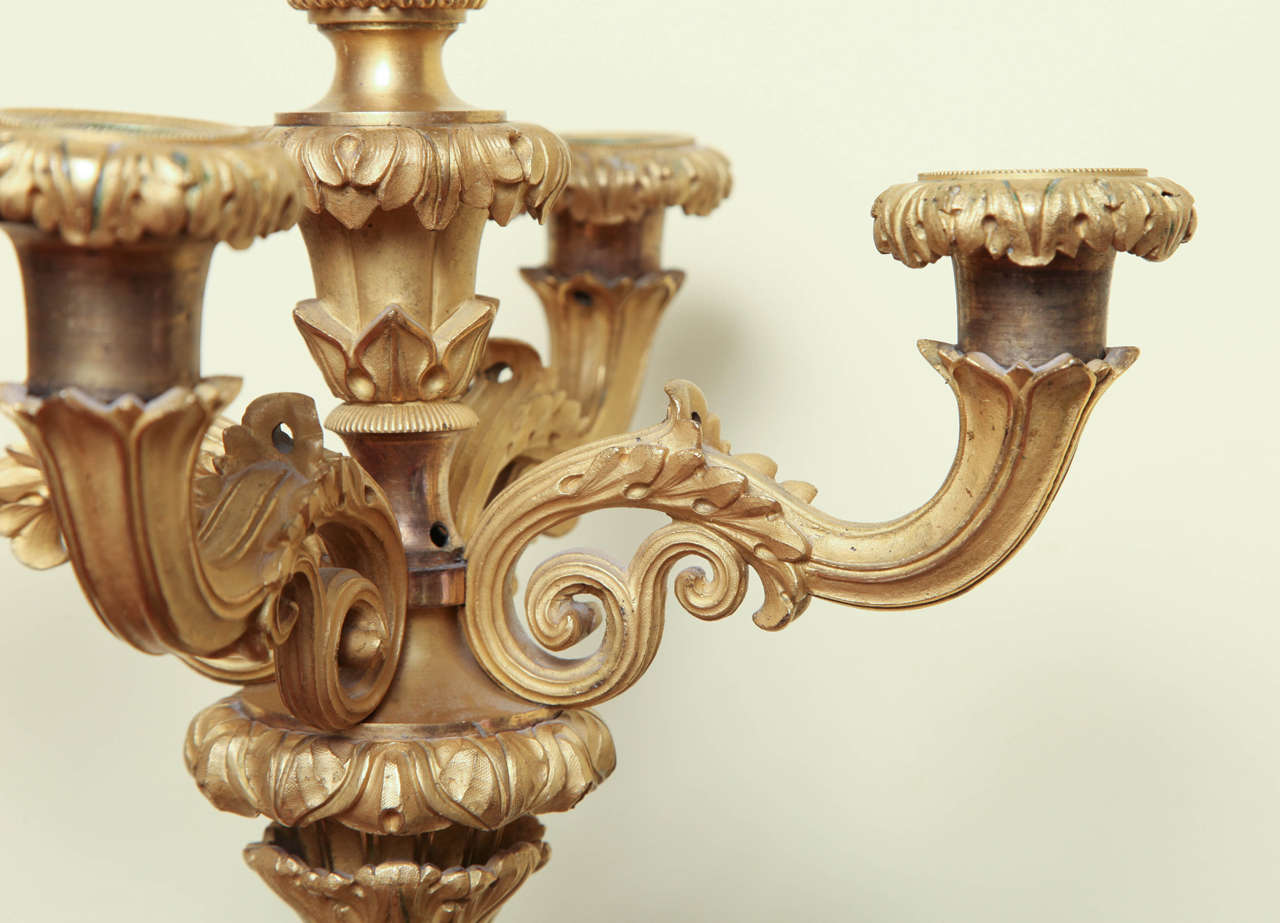 19th Century Pair of Louis Philippe Ormolu and Bronze Candelabra, French, circa 1830 For Sale