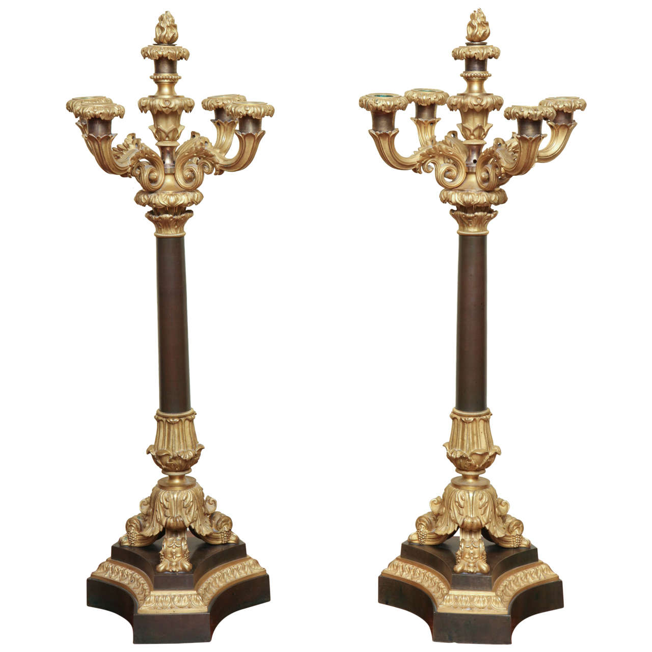 Pair of Louis Philippe Ormolu and Bronze Candelabra, French, circa 1830 For Sale