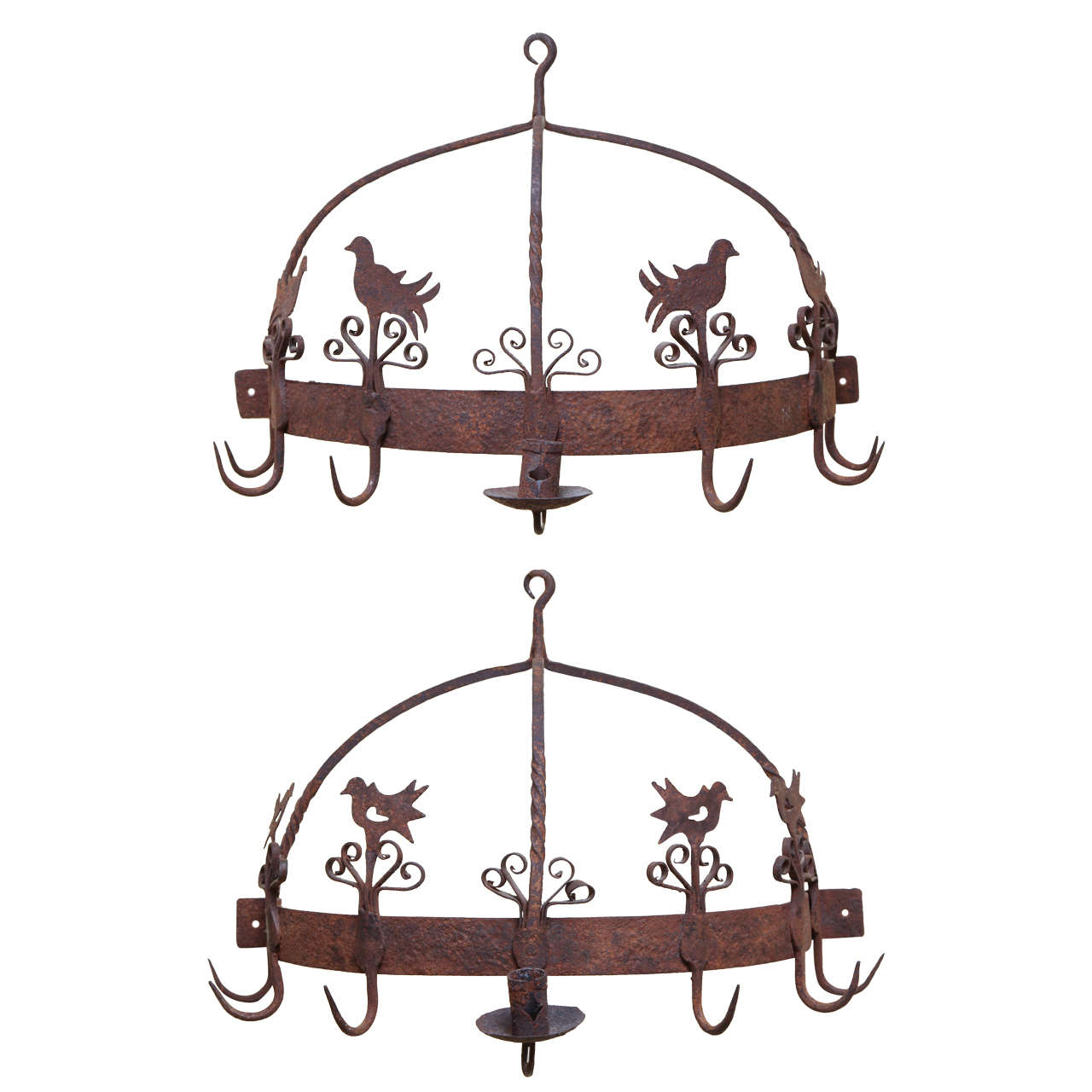 Pair of Wrought Iron Flush-Mounted Game Racks, American, 18th Century For Sale
