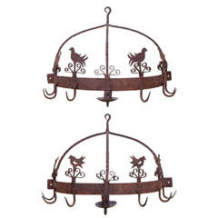 Antique Pair of Wrought Iron Flush-Mounted Game Racks, American, 18th Century