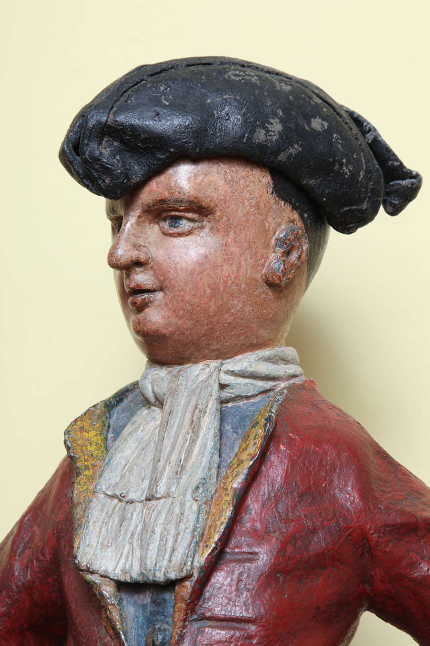 Lead George III Shop Sign Polychrome Carving, Well Dressed Man, English, circa 1765 For Sale