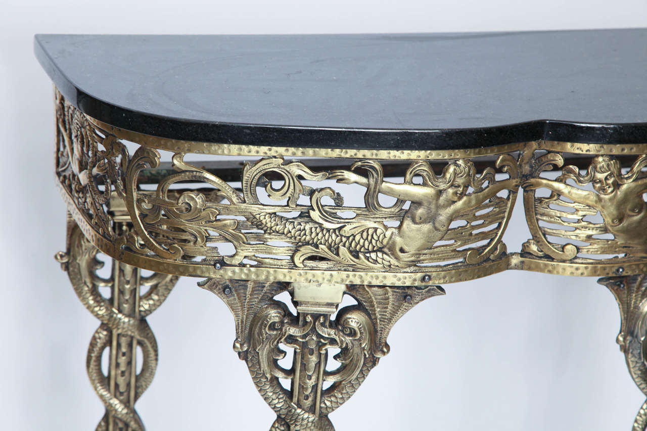 American Art Deco Patinated Brass Console