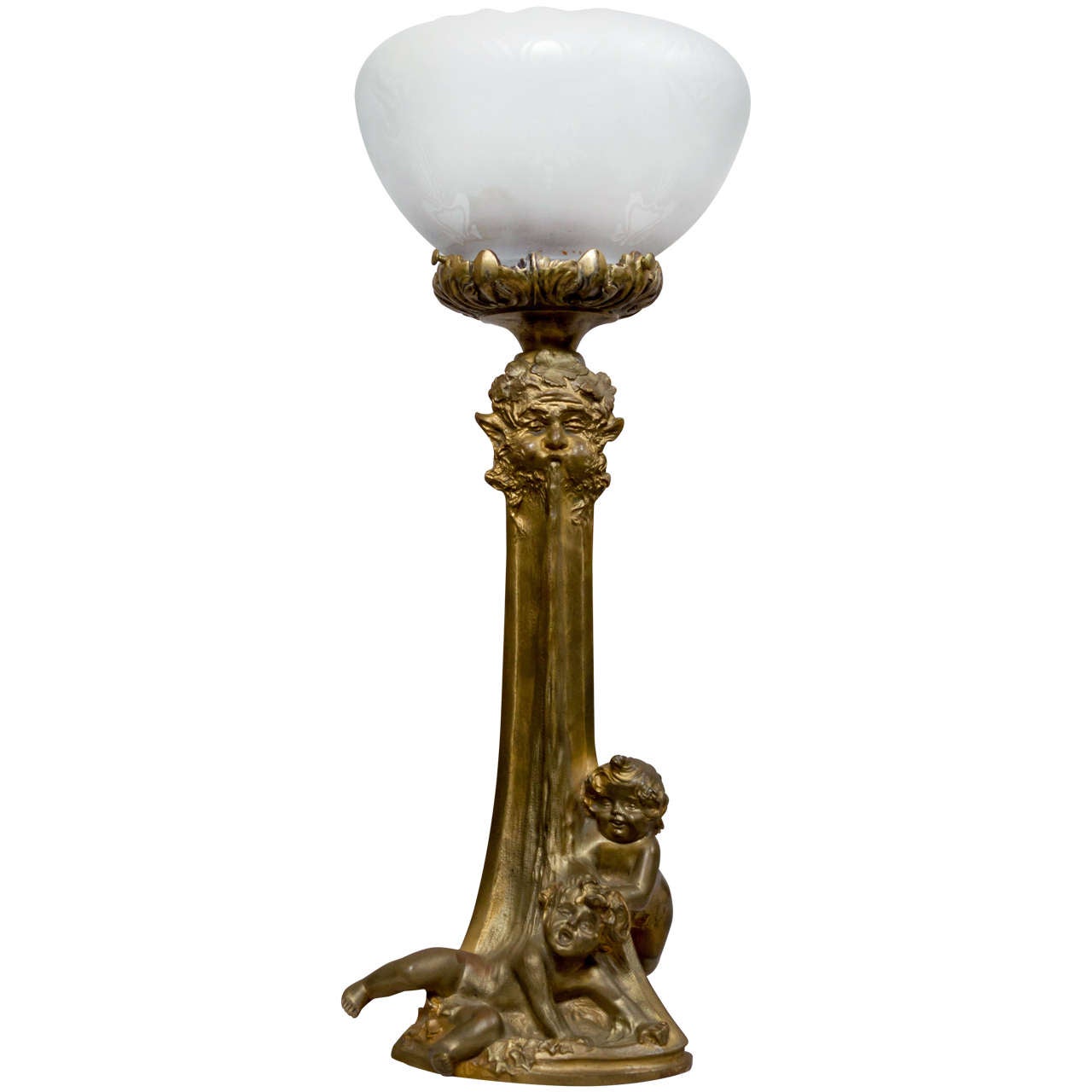 Whimsical French Art Nouveau Figural Lamp with Children, Louchet Foundry