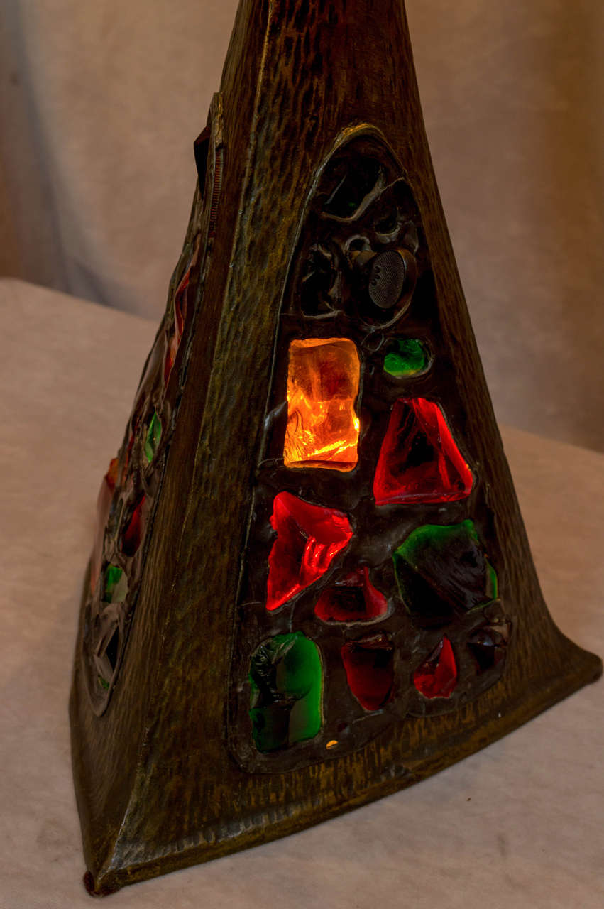 Austrian Bronze and Chunk Jewel Table Lamp In Excellent Condition In Petaluma, CA