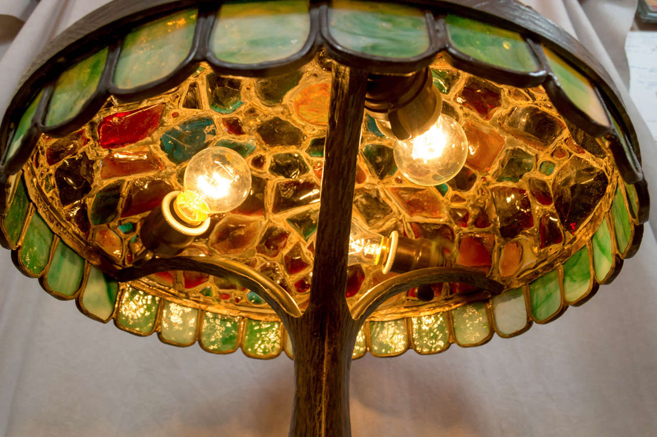 20th Century Austrian Bronze and Chunk Jewel Table Lamp