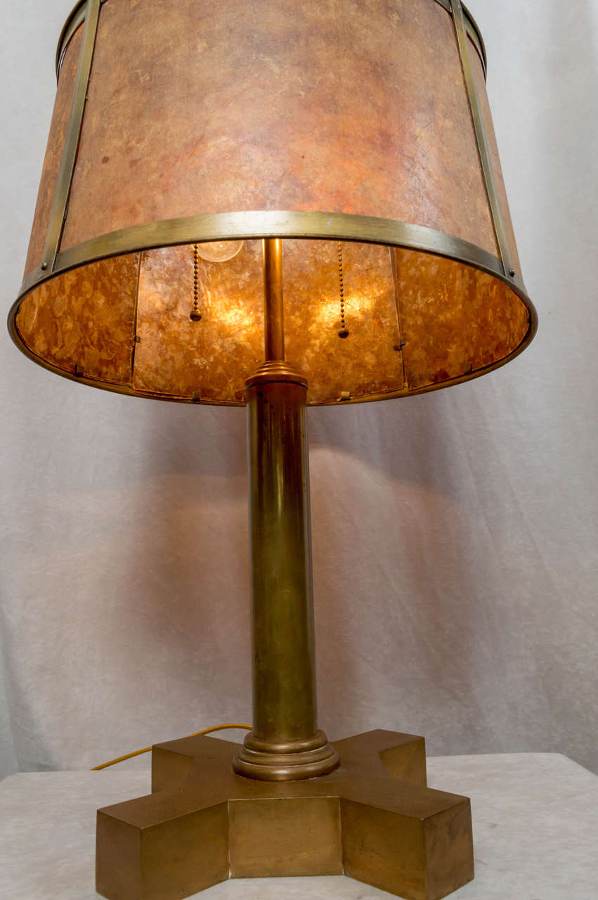 20th Century Arts and Crafts Bronze and Mica Table Lamp