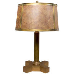 Antique Arts and Crafts Bronze and Mica Table Lamp