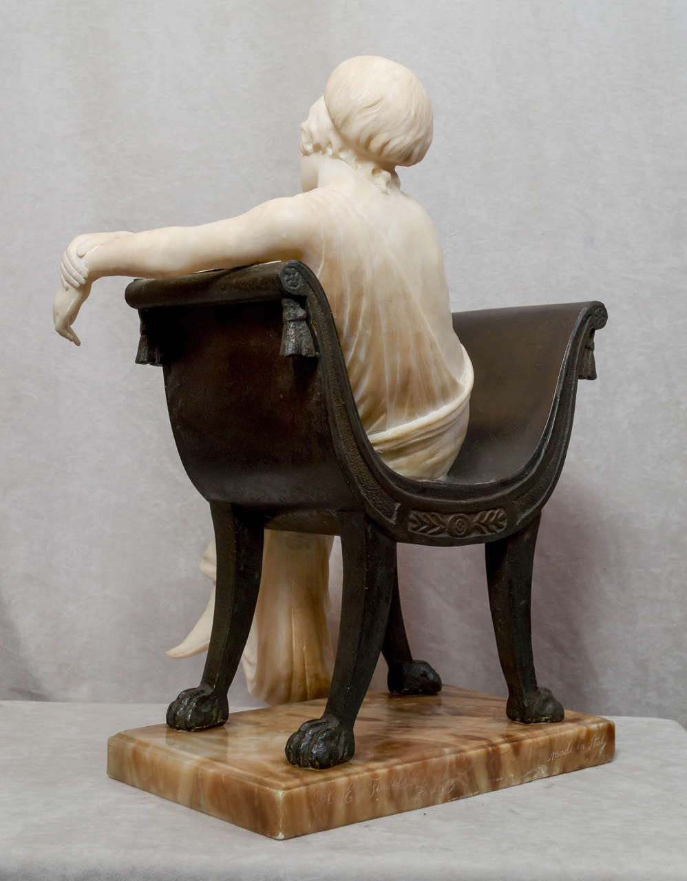 Italian Art Deco Alabaster and Bronze Sculpture, Seated Maiden 1