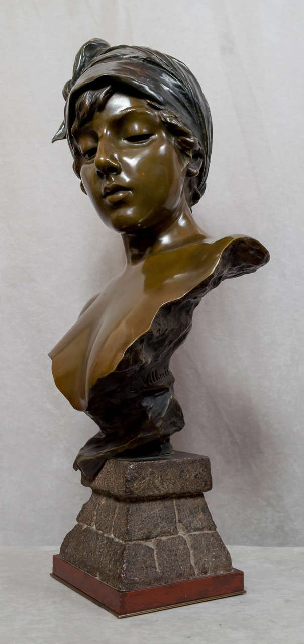 Emmanuele Villanis was one of the most prolific and important sculptors of the late 19th century. Villanis was French and had a real flair for capturing the beauty of the female face. He worked in Paris from 1880-1920. This example is extremely