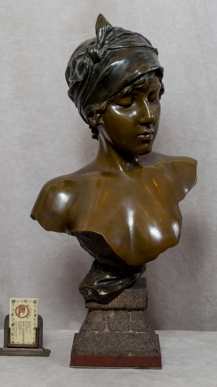 French Large Art Nouveau Bronze Bust by Villanis