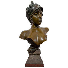 Large Art Nouveau Bronze Bust by Villanis