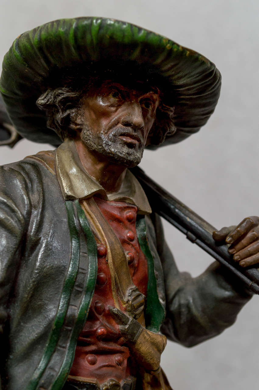 Cold Painted Vienna Bronze Figure of a Hunter In Excellent Condition In Petaluma, CA