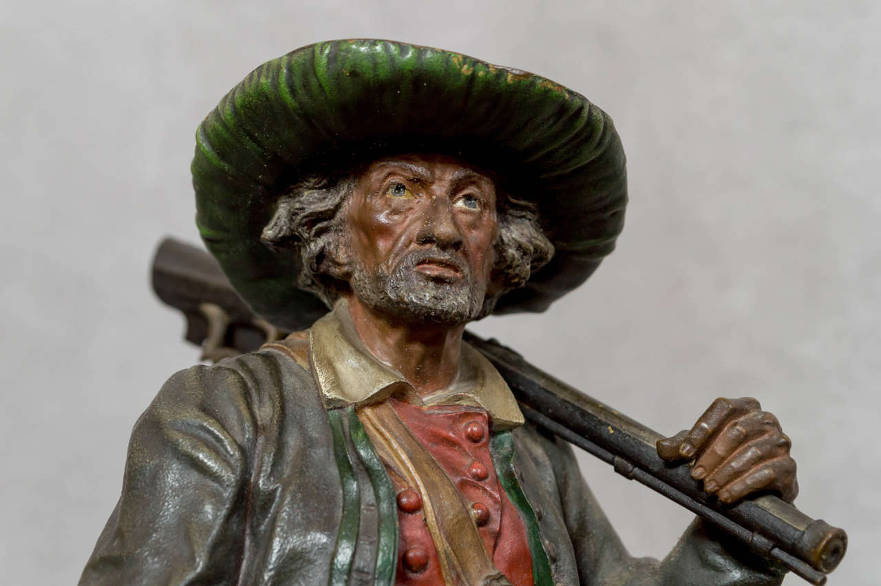 Marble Cold Painted Vienna Bronze Figure of a Hunter