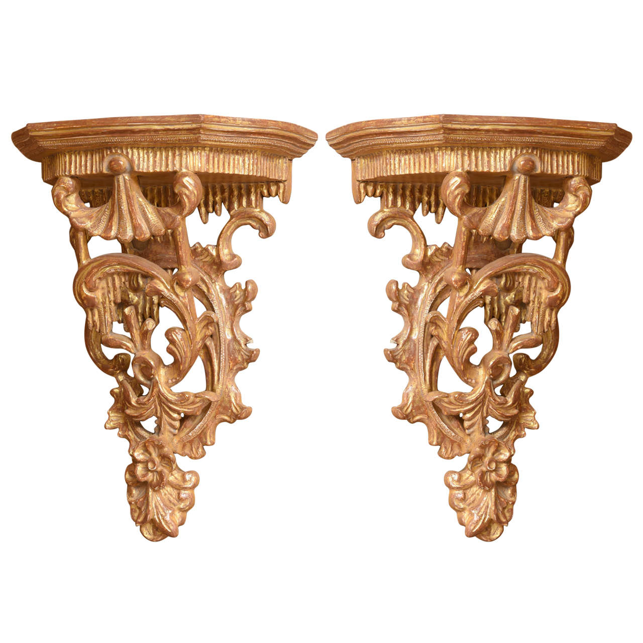 Pair of Chippendale Style Giltwood Wall Brackets