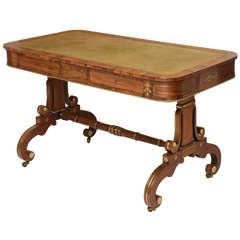 Regency Leather Top Brass Inlaid Rosewood Library Table
