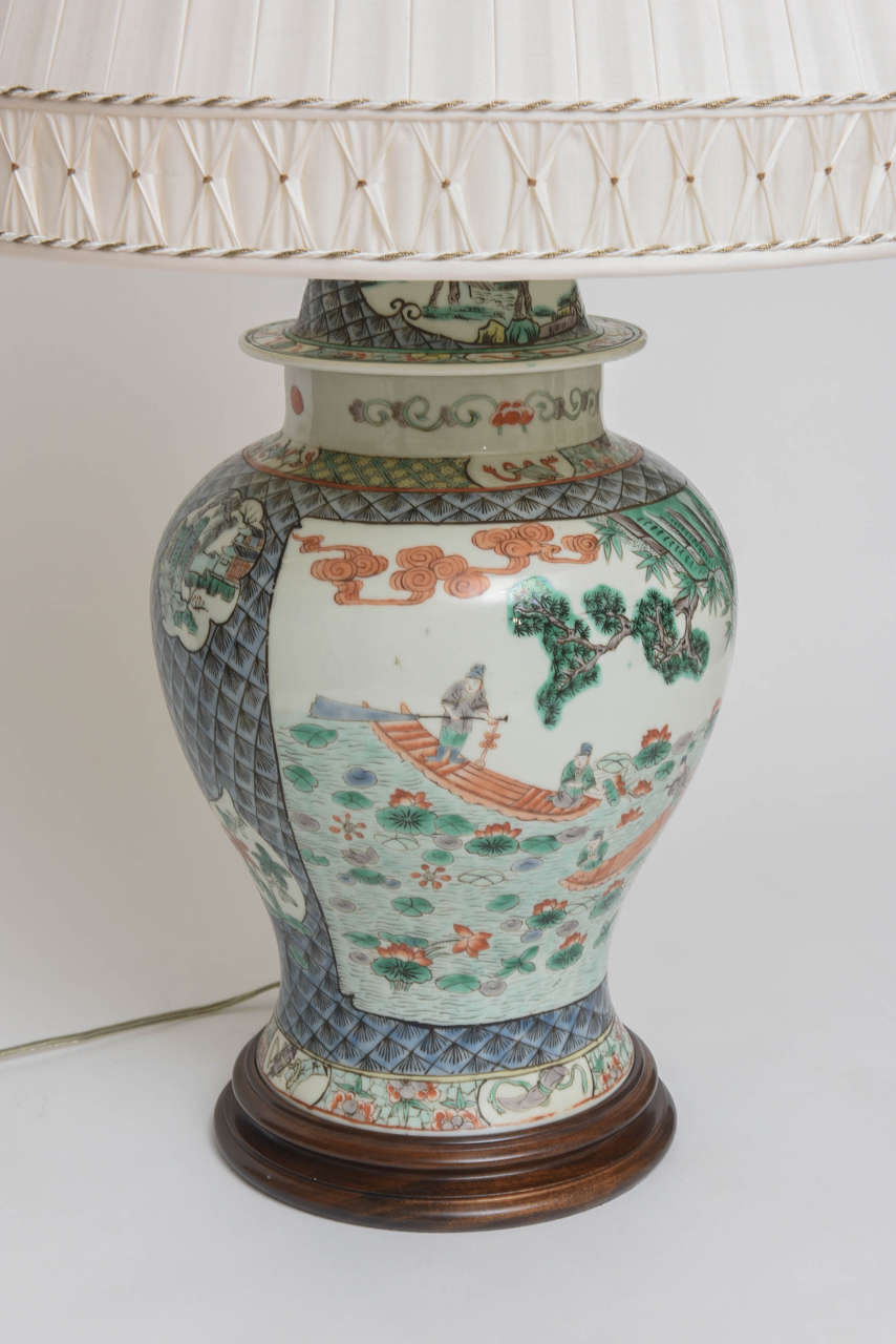 Chinese Export Porcelain Famille Verte Ginger Jar Mounted as a Lamp In Excellent Condition In New York, NY