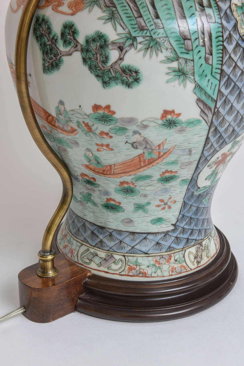 19th Century Chinese Export Porcelain Famille Verte Ginger Jar Mounted as a Lamp