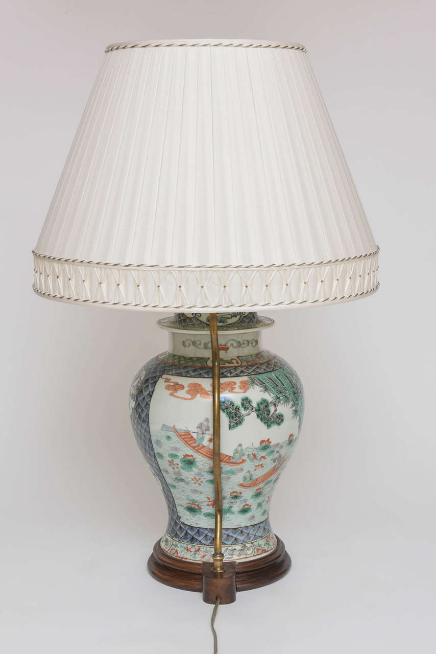 Chinese Export Porcelain Famille Verte Ginger Jar Mounted as a Lamp 1