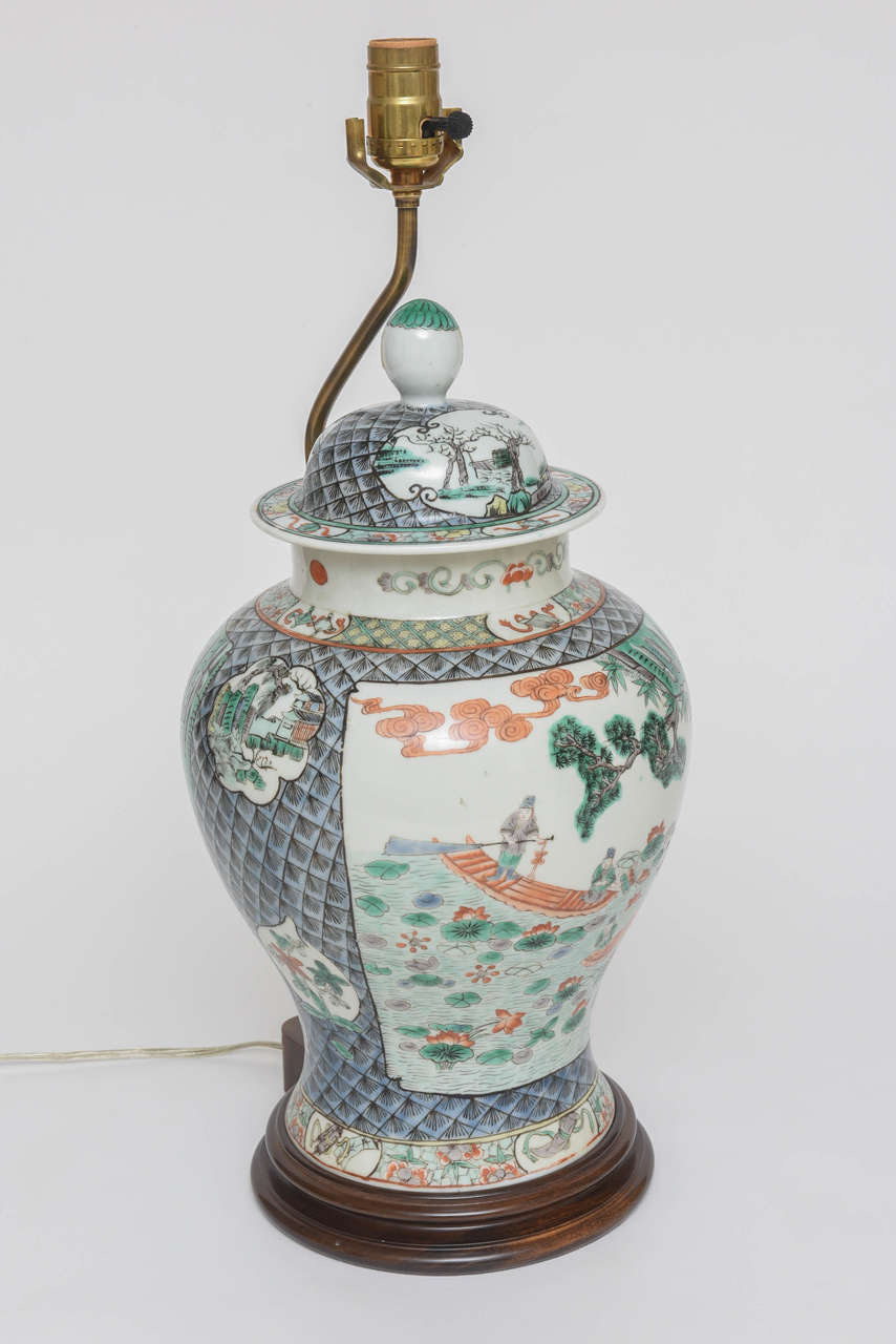 Chinese Export Porcelain Famille Verte Ginger Jar Mounted as a Lamp 2