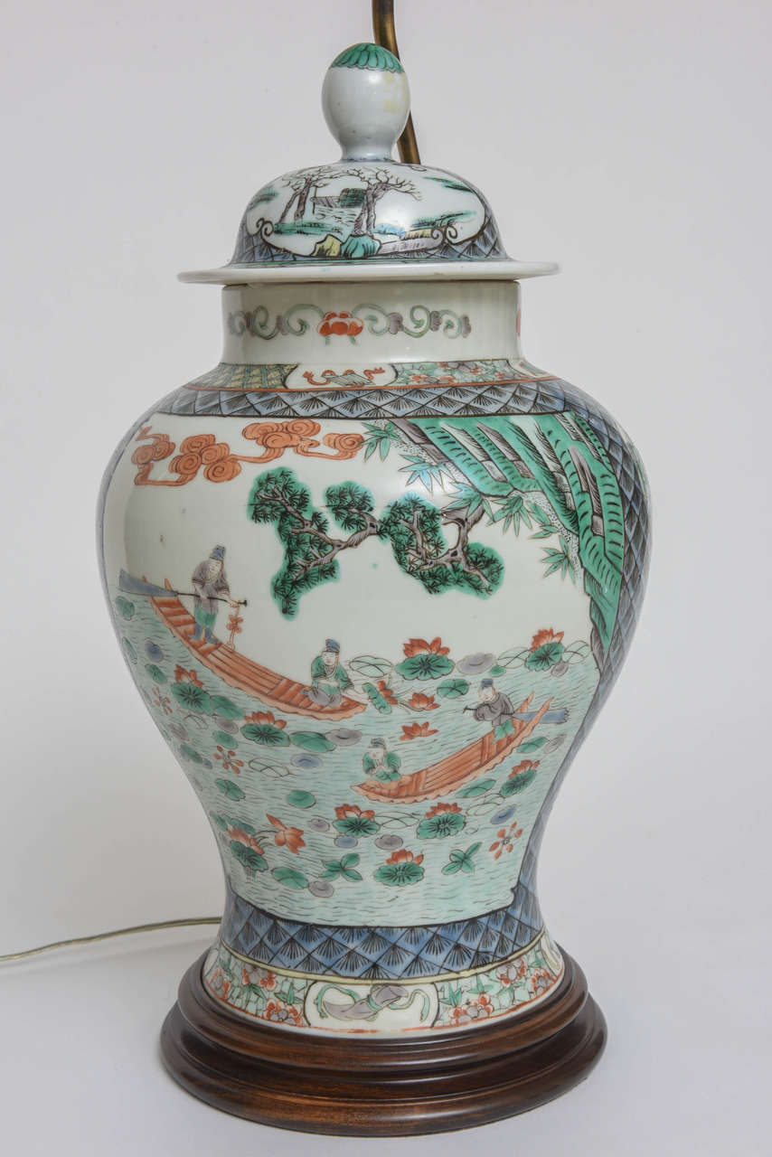 Chinese Export Porcelain Famille Verte Ginger Jar Mounted as a Lamp 4