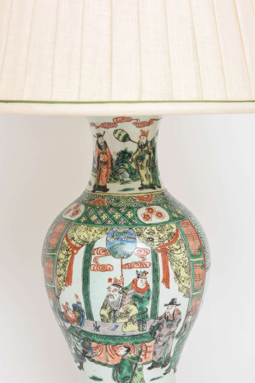 A19th Century Chinese Export Porcelain Famille Verte Lamp In Excellent Condition In New York, NY