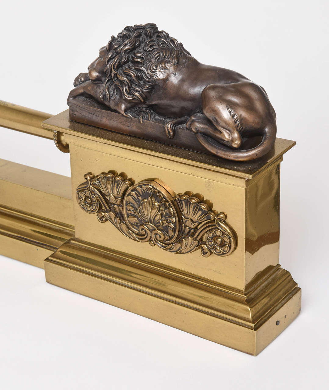 French Empire Bronze and Ormolu Fender with Recumbent Lions 1
