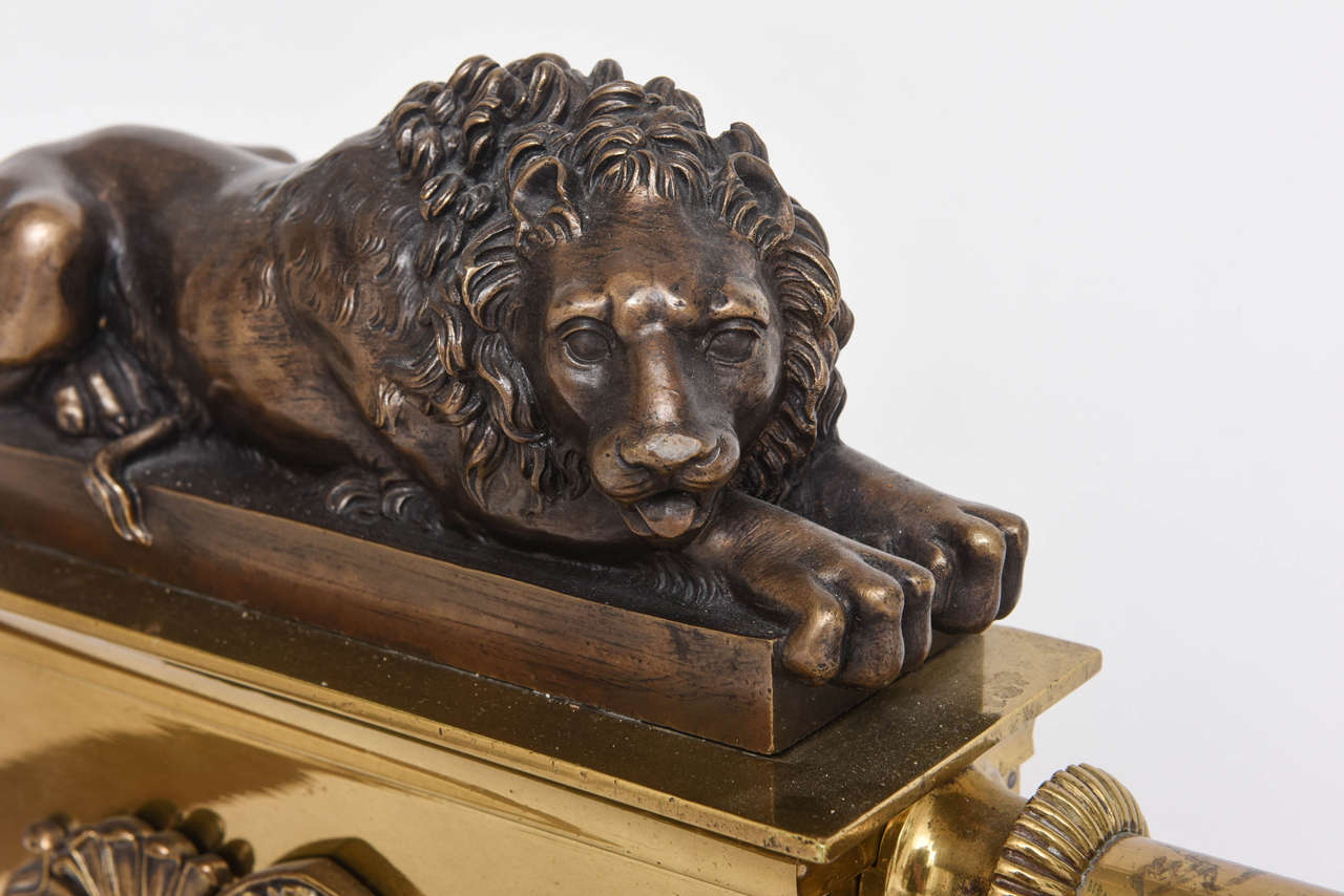 French Empire Bronze and Ormolu Fender with Recumbent Lions 2