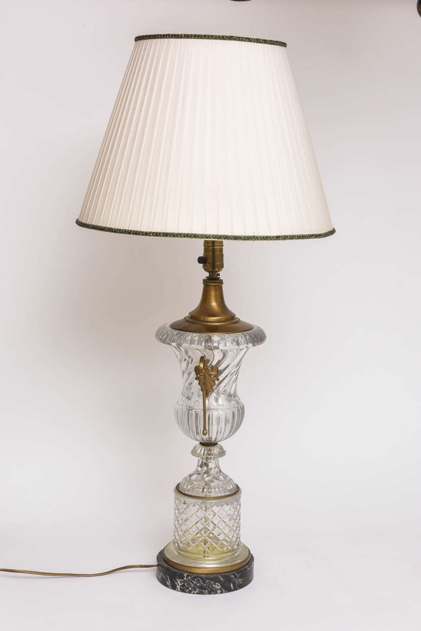 American Baccarat Style Cut-Glass Urn Form Lamp by Paul Hansen