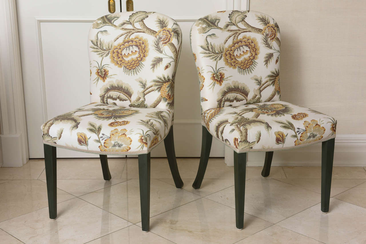 Set of Eight Hepplewhite Style Upholstered Dining Chairs