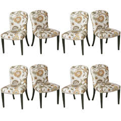 Set of Eight Hepplewhite Style Upholstered Dining Chairs