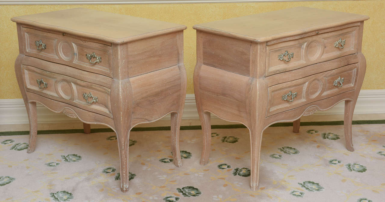 Pair of Louis XV Style Pickled Night Stands In Excellent Condition In New York, NY