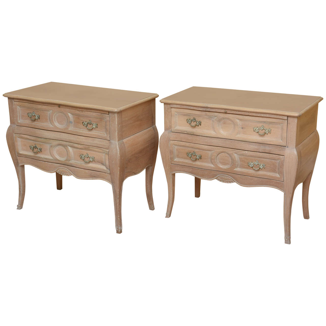 Pair of Louis XV Style Pickled Night Stands