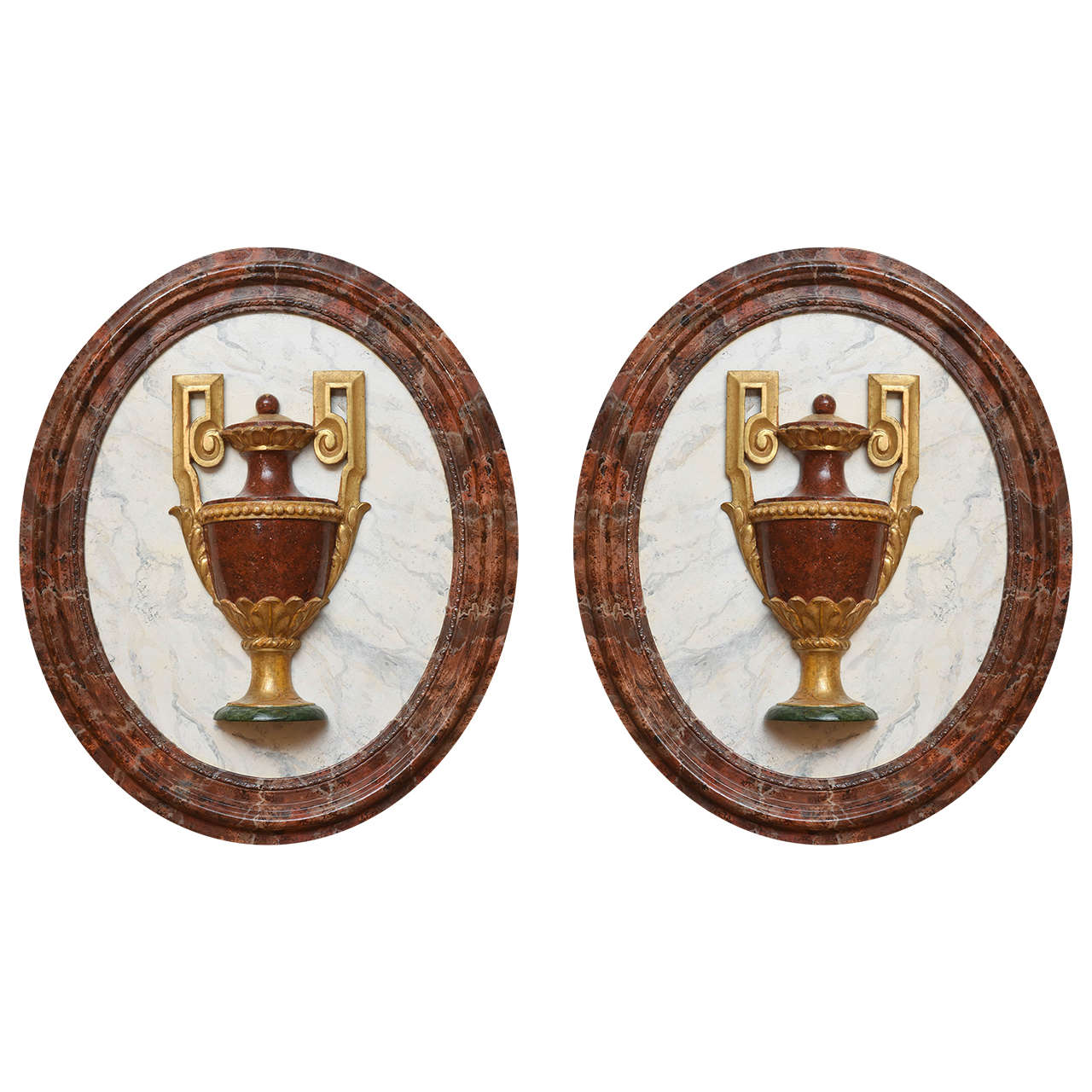 Pair of Neoclassical Faux Marbre Trompe L'Oeil Wall Plaques