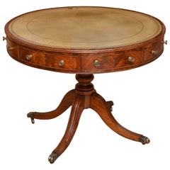 Antique Fine Regency Leather-Top Mahogany Drum Table