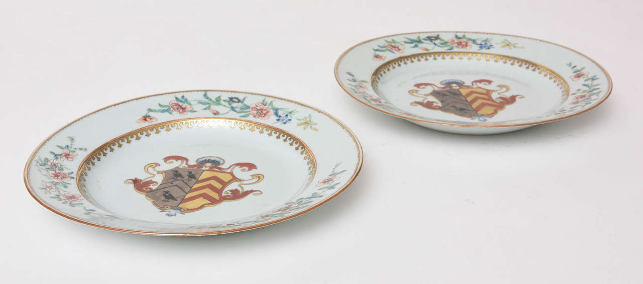 Mid-18th Century Pair of 18th Century Chinese Export Porcelain Armorial Plates