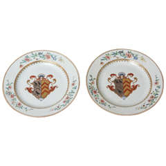 Pair of 18th Century Chinese Export Porcelain Armorial Plates