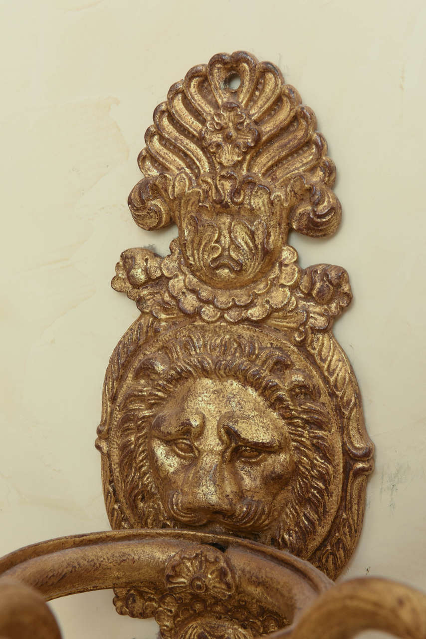 Set of Four French Empire Lion Mask Gilt Bronze Wall Lights 4